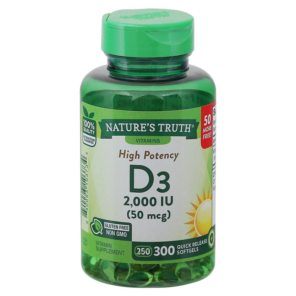 Nature's Truth High Potency Vitamin D3 2000 Iu 50 Mcg Quick Release Soft Gels (3.2 oz)