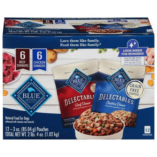Blue Delectable Dog Topper Variety pack Chicken & Beef (12 ct)
