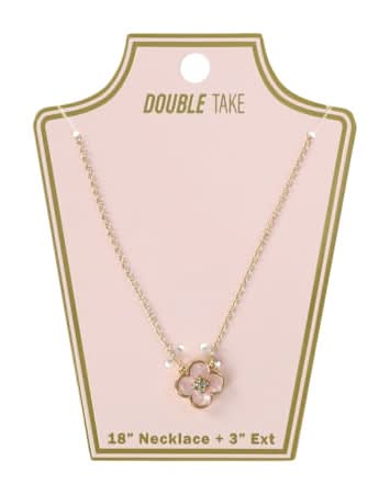 Double Take Clover Charm Necklace Pale Pink