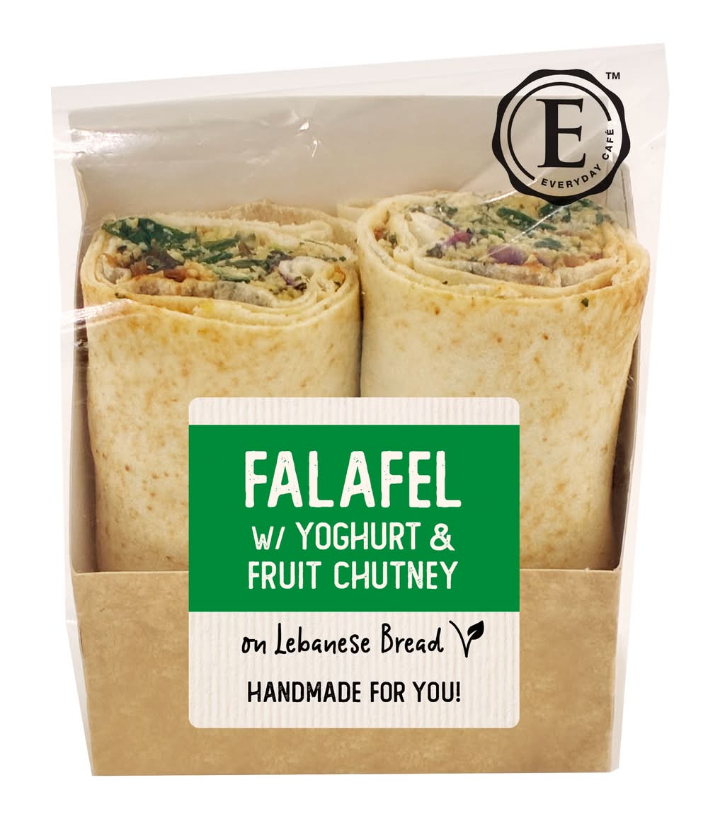 Everyday Café Falafel with Yoghurt & Fruit Chutney Vegan Wrap on Lebanese Bread 171g