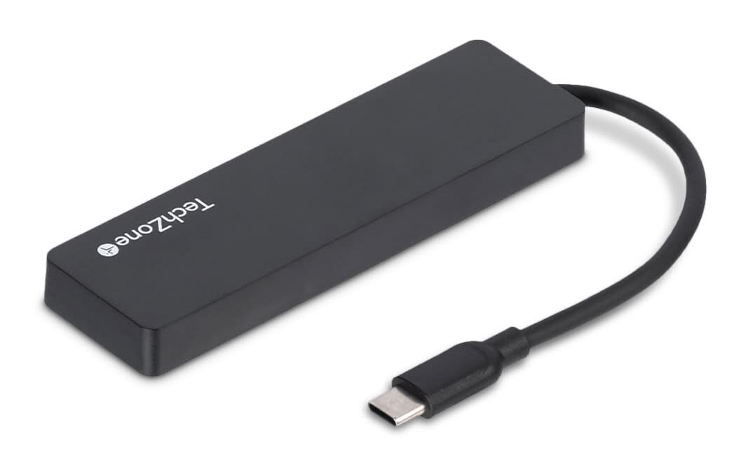 TechZone · Hub usb tipo c con 4 puertos, negro (35 g)