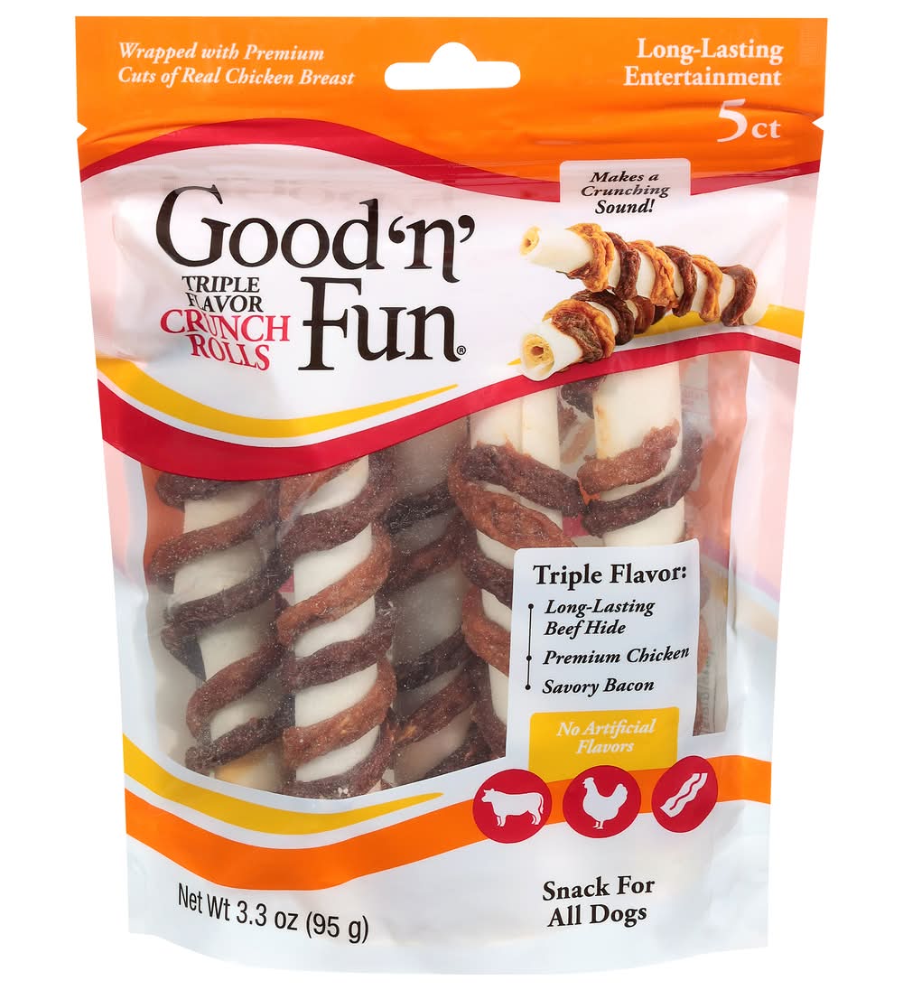 Good 'n' Fun Crunch Roll Wrapped With Cuts Of Chicken Breast For Dog, Triple (3.3 oz, 5 ct)