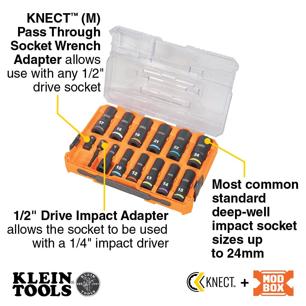 Klein Socket Set Deep Klein Tools KNECT 1/2-Inch Drive Deep Well Impact Socket Set, Metric ...