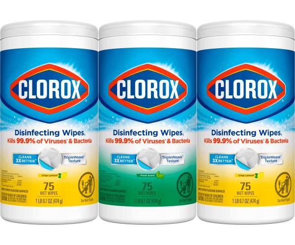Clorox Disinfecting Bleach Free Cleaning Wipes Value Pack, 75 Count Each, Pack of 3