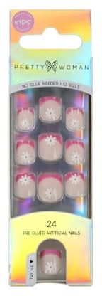 Pretty Woman Kids Pre-Glued Artificial Nails 24-Count Pink Daisy French