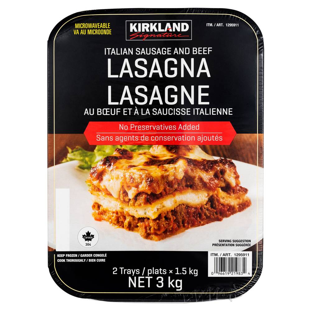 Kirkland Sgniature Lasagne Au Bœuf À La Saucisse Italienne 2 X 1,5 Kg