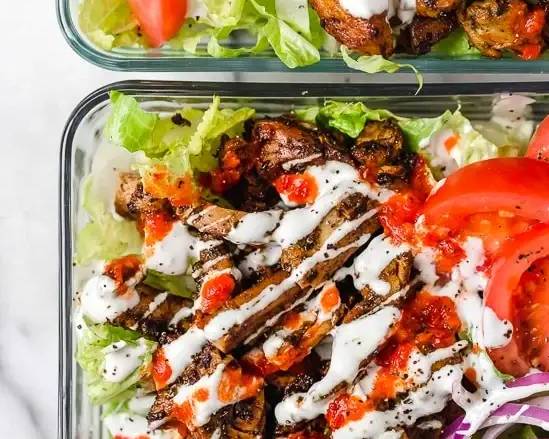 Halal Grill Chicken over  Salad  & can soda