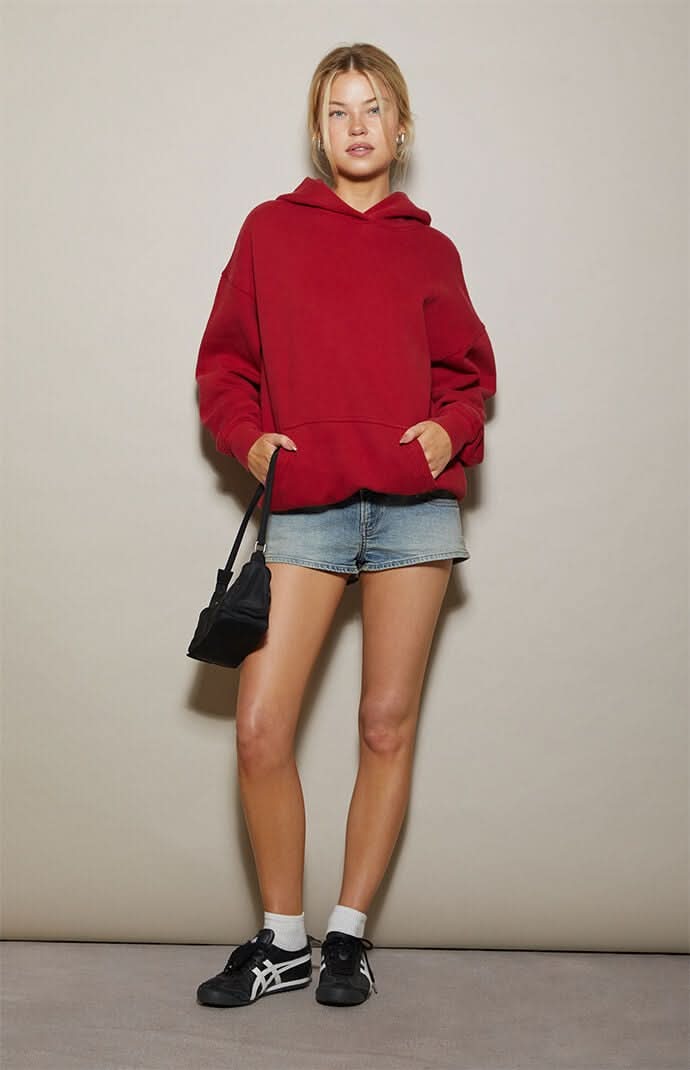 Women's Ultra Soft Fleece Core Washed Pullover Hoodie Red S