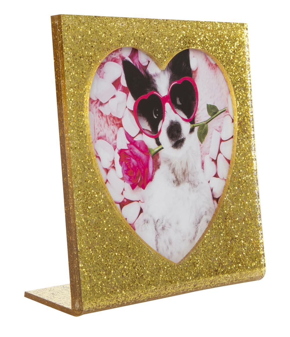 Glitter Heart Cutout Picture Frame 5in Gold