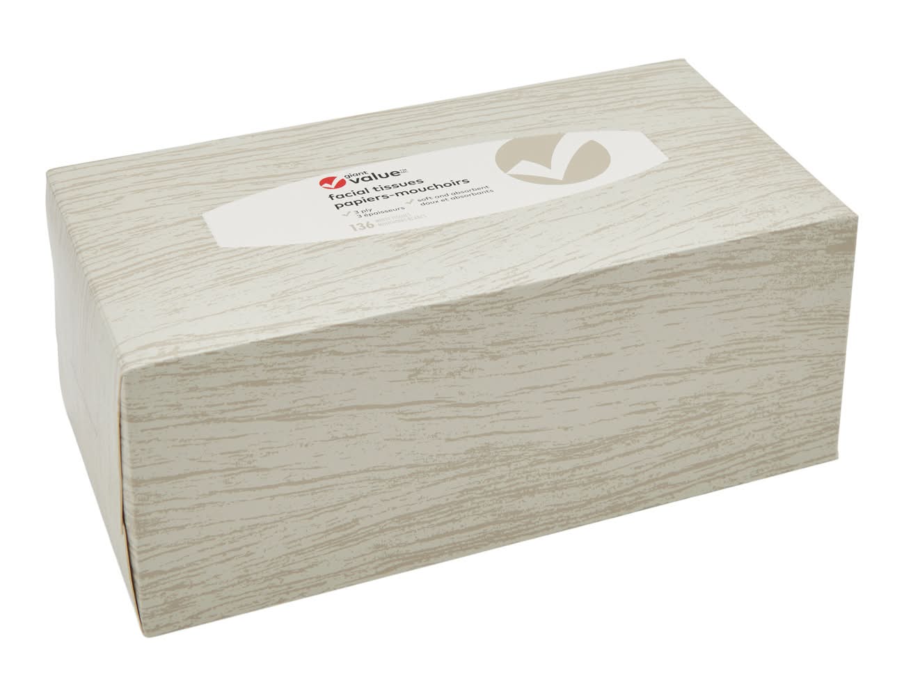 Giant Value Super Soft Facial Tissue, 205x195 mm (136 ct)