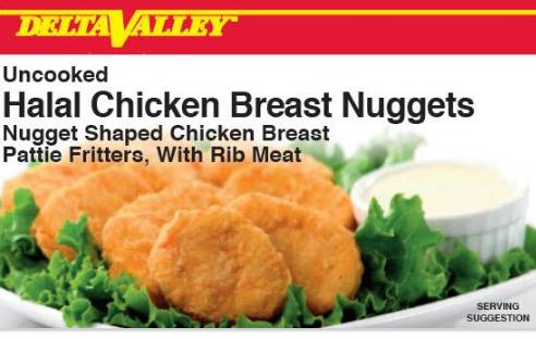 Frozen Delta Valley - Uncooked Breaded Halal Chicken Breast Nugget Fritters - 10 lbs, avg 225 ct (1 Unit per Case)