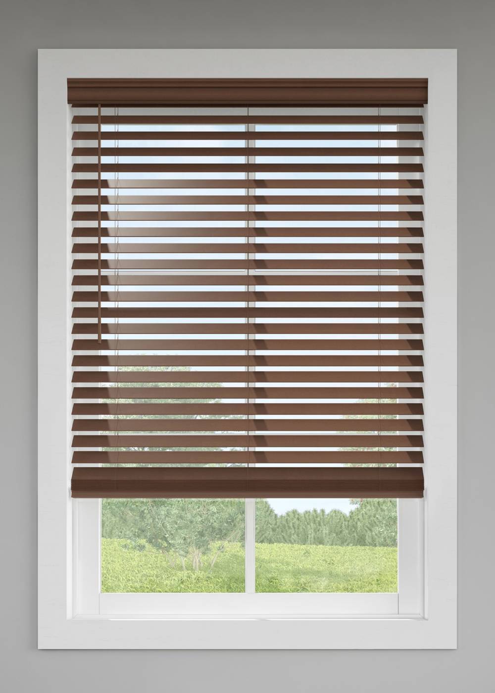 LEVOLOR Trim+Go 2-in Slat Width 23-in x 64-in Cordless Walnut Faux Wood Room Darkening Horizontal Blinds | 2030450