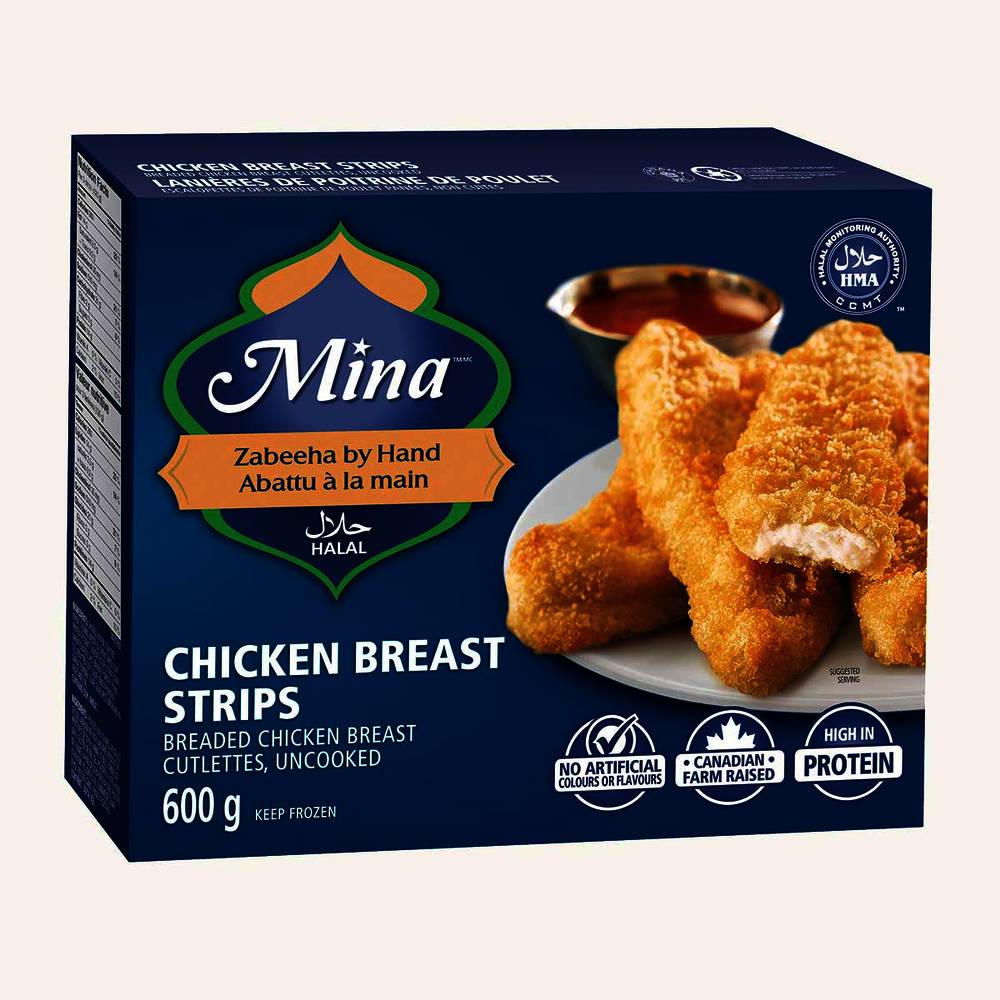 Mina Breaded, Uncooked Chicken Breast Strips (600 g)
