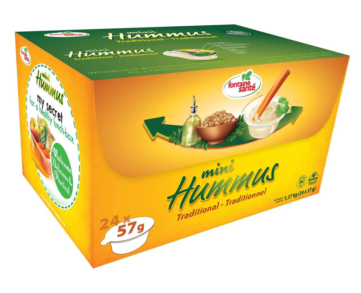 Fontaine Santé - Mini Hummus Traditionanel, 24 × 57 G / Fontaine Santé Traditional Mini Hummus, 24 × 57 G
