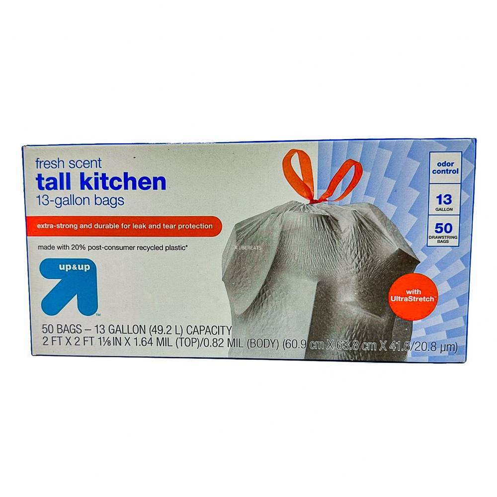 up&up 13 Gal Capacity Fresh Scent Tall Kitchen Drawstring Trash Bags, 60.9 cm x 63.8 cm x 41.6/20.8 µm (50 ct)