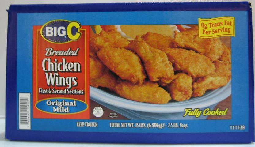 Frozen Big C - Cooked Breaded Chicken Wings, Mild - 15 lbs (1 Unit per Case)