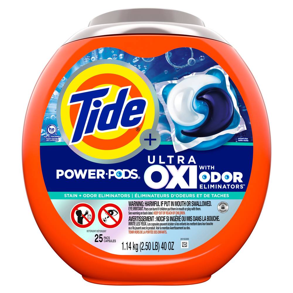 Tide Power Pods Plus Ultra Oxi Laundry Detergent, 25 Ct