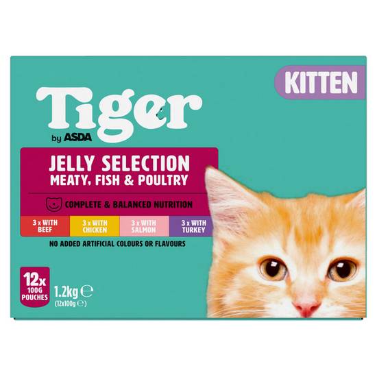 Asda Tiger Kitten Meat, Poultry & Fish Selection in Jelly Up to 12 Months 12 x 100g (1.2kg)