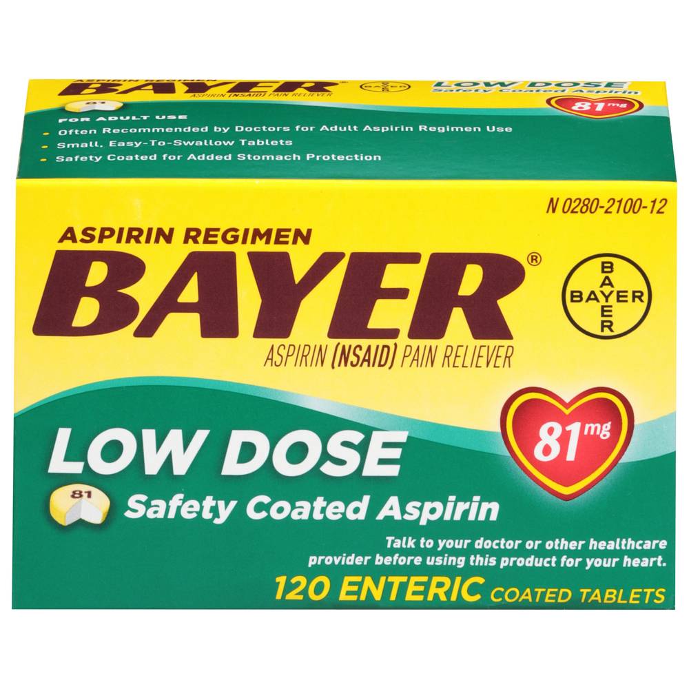 Bayer Low Dose 81 mg Aspirin Regimen Pain Reliever Coated Tablets (120 ct)