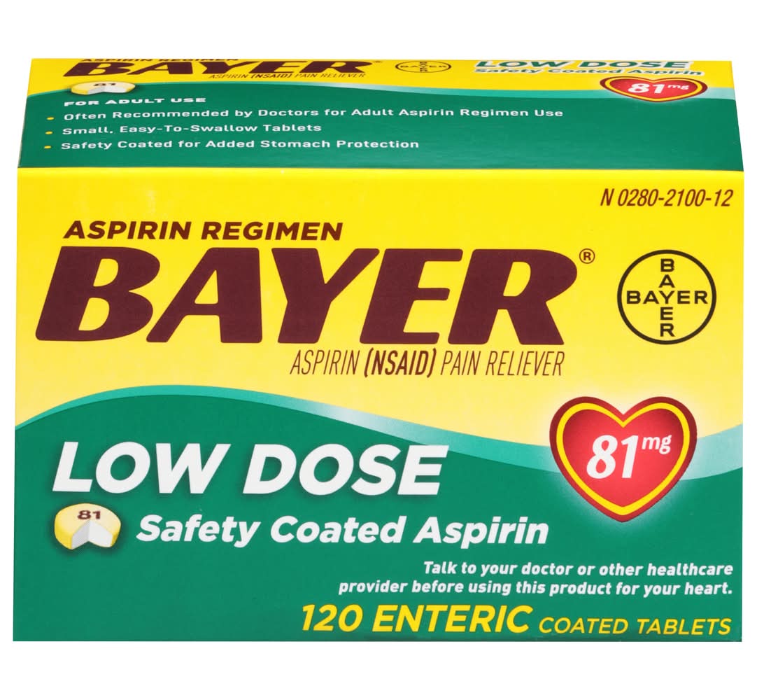 Bayer Low Dose Aspirin Regimen Safety Coated Enteric Coated Tablets 81 mg (120 ct)