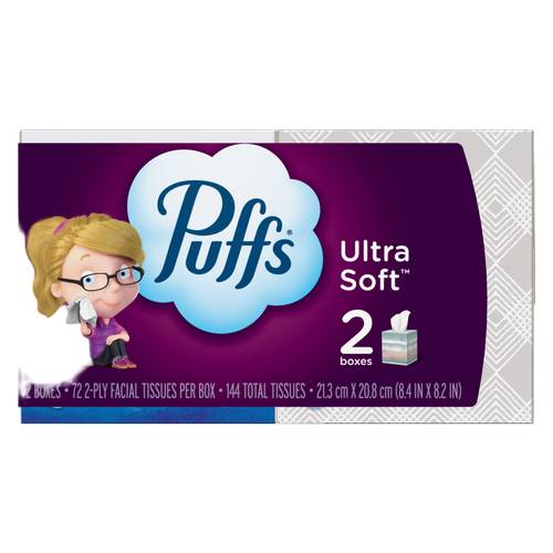 Puffs Ultra Soft Facial Tissues, 2x72 Count, Cube
