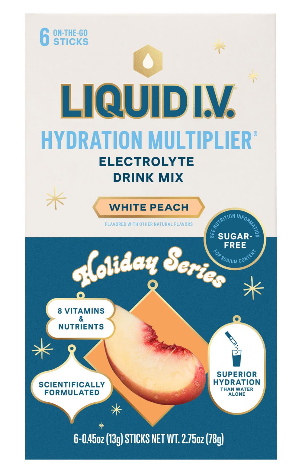 Liquid I.V. Hydration Multiplier Electrolyte Drink Mix, White Peach (6 x 0.45 oz)