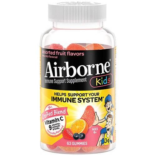 Airborne Vitamin C, E, Zinc, Minerals & Herbs Kids Immune Support Supplement Gummies Assorted Fruit - 63.0 ea