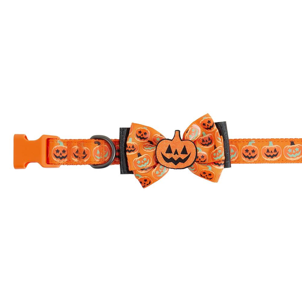 Thrills & Chills Embellish Pumpkin Dog Collar (Color: Orange, Size: X Small)