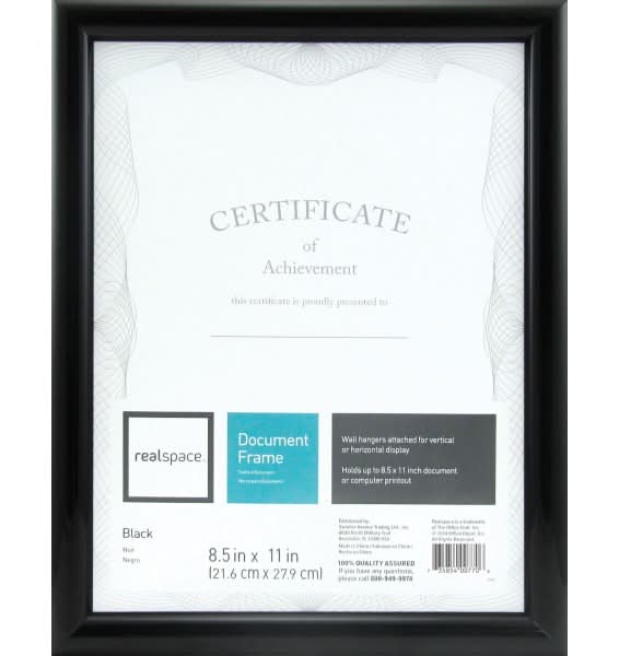 Realspace™ Photo/Document Frame, Plastic, 8-1/2" x 11", Black