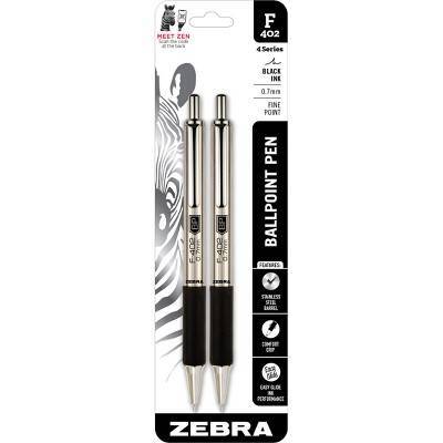 Zebra Pen F-402 Stainless Steel Retractable Ballpoint Pens, Fine Point, 0.7 Mm, Stainless Steel Barrel, Black Ink (2 pack)