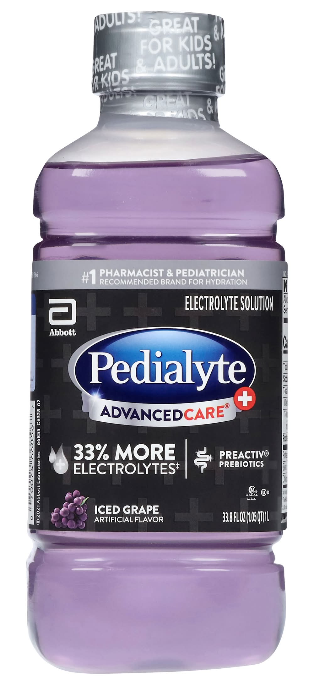 Pedialyte Advanced Care Plus Electrolyte Solution Drink, Iced Grape (33.8 fl oz)
