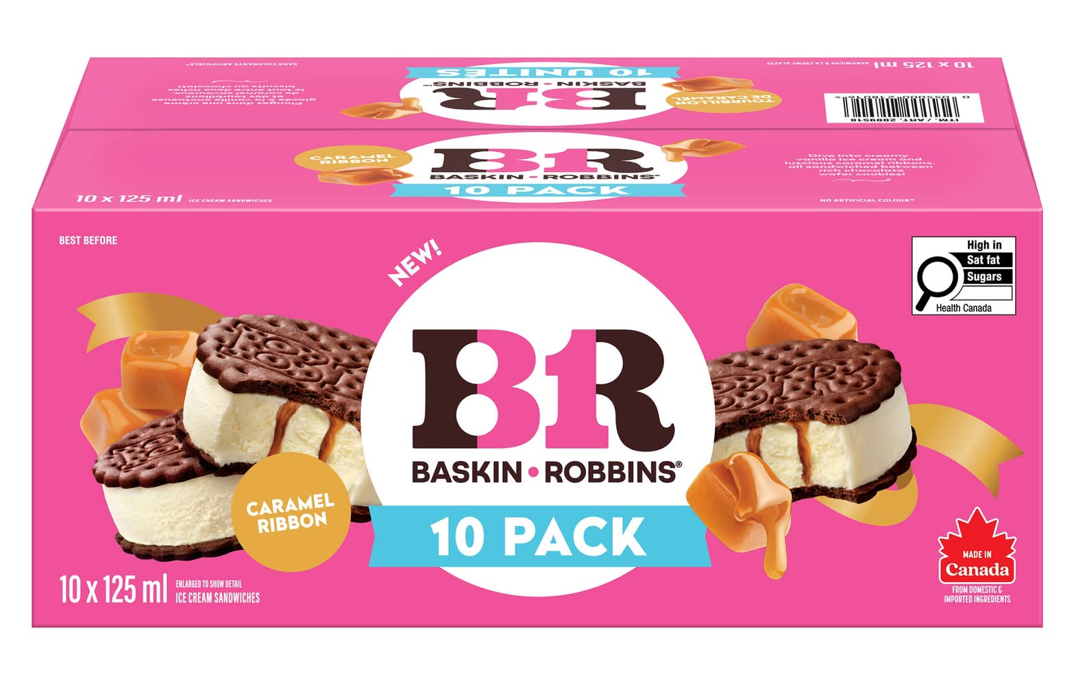 Baskin-Robbins - Les Sandwichs À La Crème Glacée Tourbillon De Caramel, 10 × 125 Ml / Baskin-Robbins Caramel Ribbon Ice Cream Sandwiches, 10 × 125 Ml