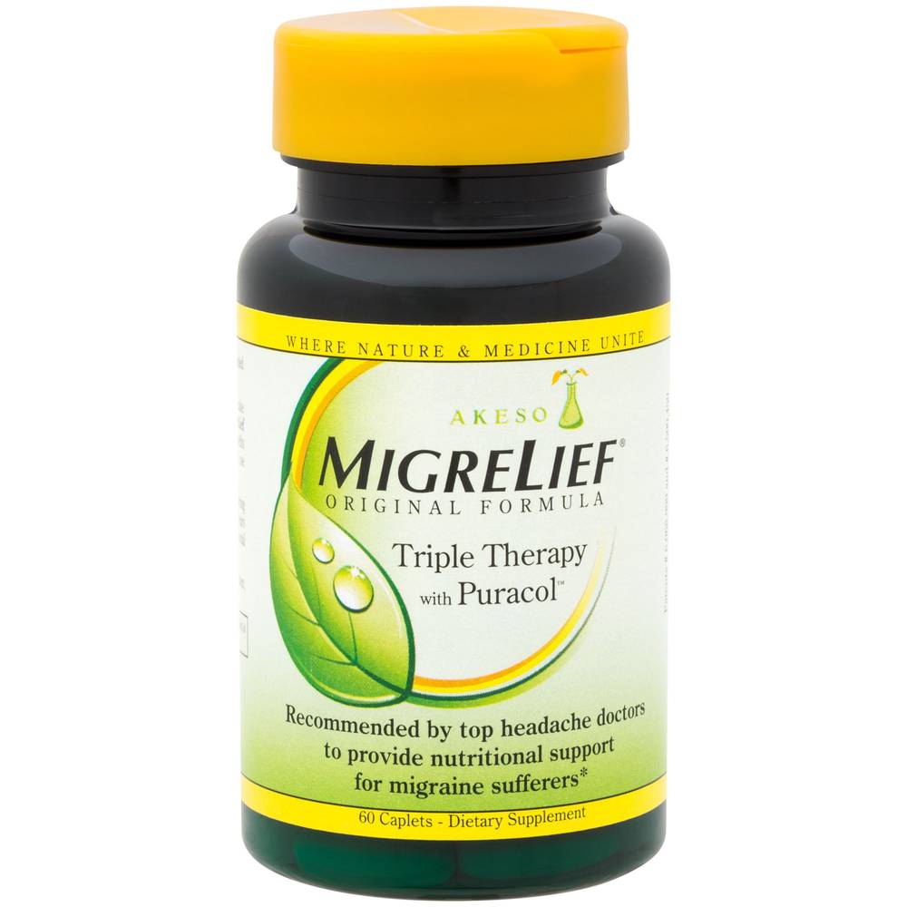 Migrelief Triple Therapy With Puracol - Nutritional Support For Migraine Sufferers (60 Caplets)