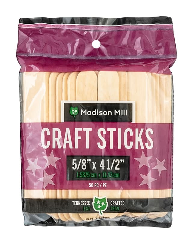 Madison Mill Natural Hardwood Craft Sticks Clear Wood 50-Pack