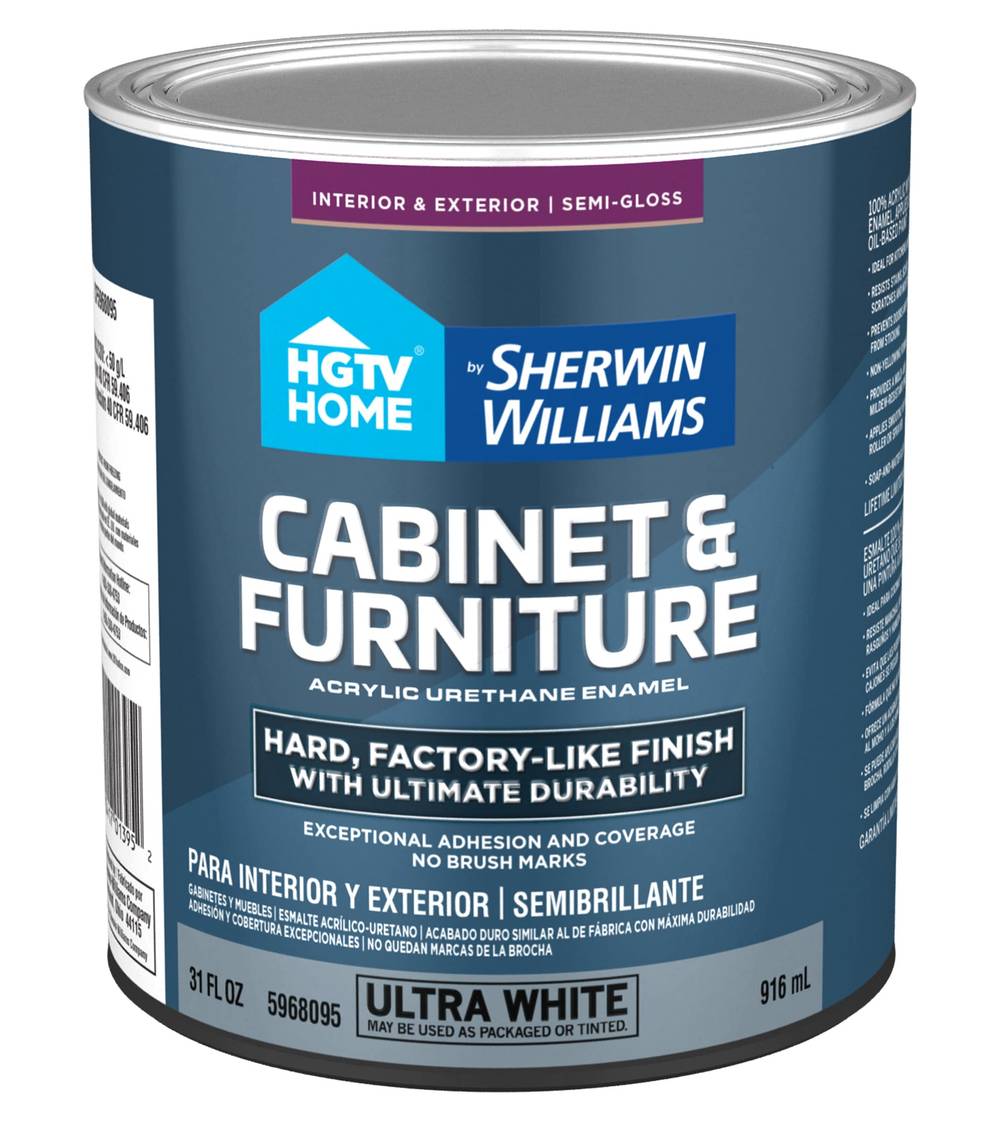 HGTV HOME by Sherwin-Williams Cabinet and Furniture Semi-gloss Ultra White Tintable Cabinet Furniture Paint Enamel ( 1-quart ) | CF5968095-14