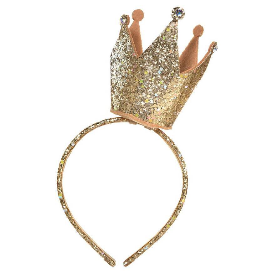 Party City Glitter Crown Fabric Headband, 7 in x 9 in, Gold