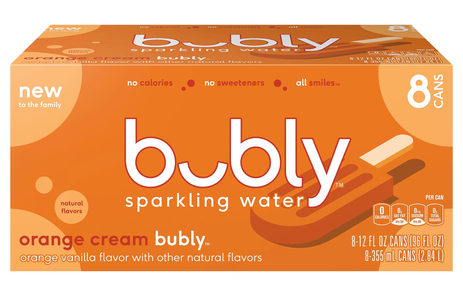 bubly Sparkling Water, Orange Cream (8 x 12 fl oz)