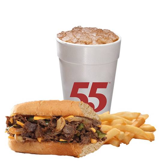 Order Lil' Cheesesteak ('All The Way') Meal food online from Hwy 55 Burgers, Shakes & Fries store, New Bern on bringmethat.com