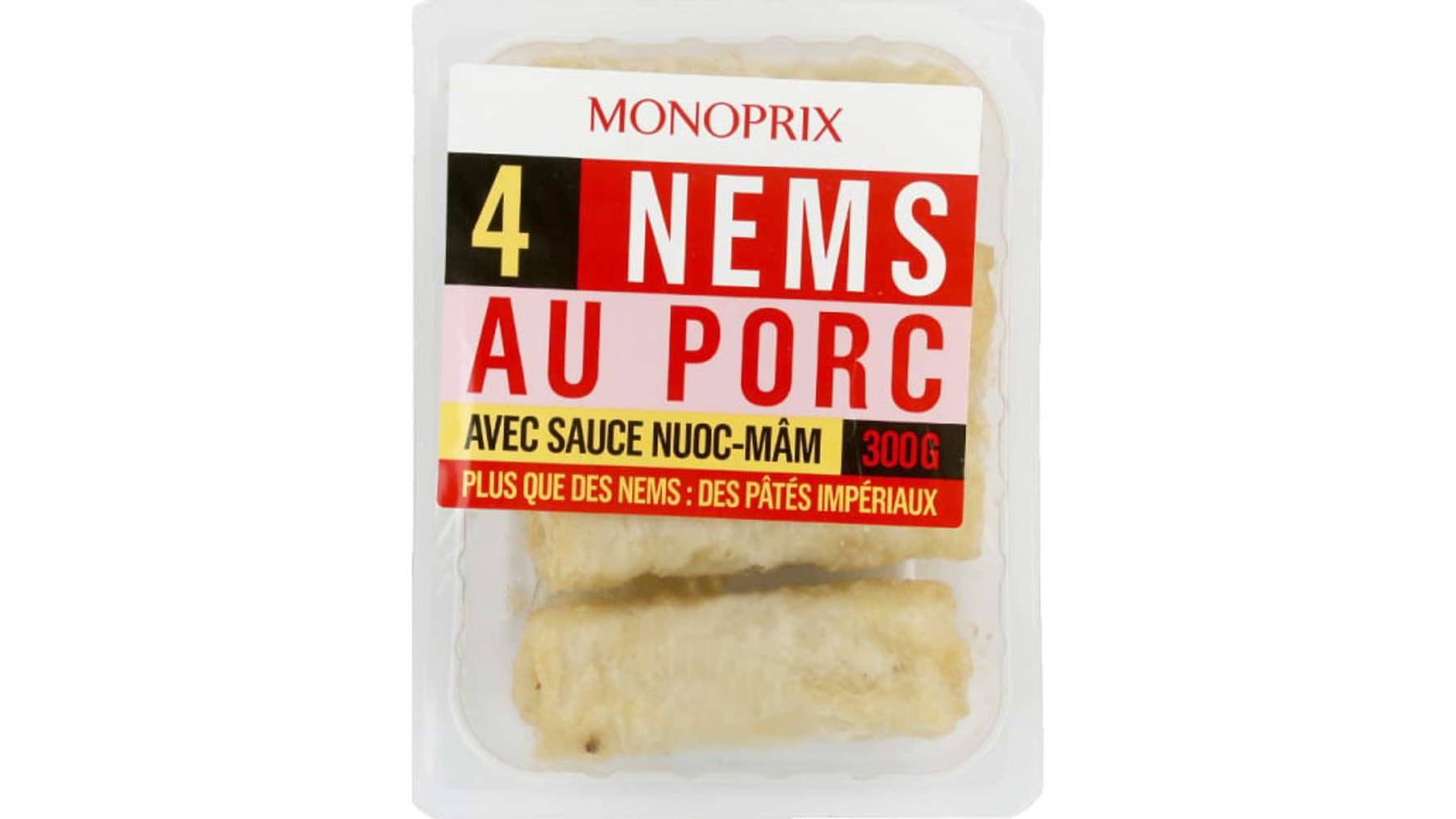 Monoprix Nems au porc avec sauce nuoc-mâm La barquette de 4 - 300 g