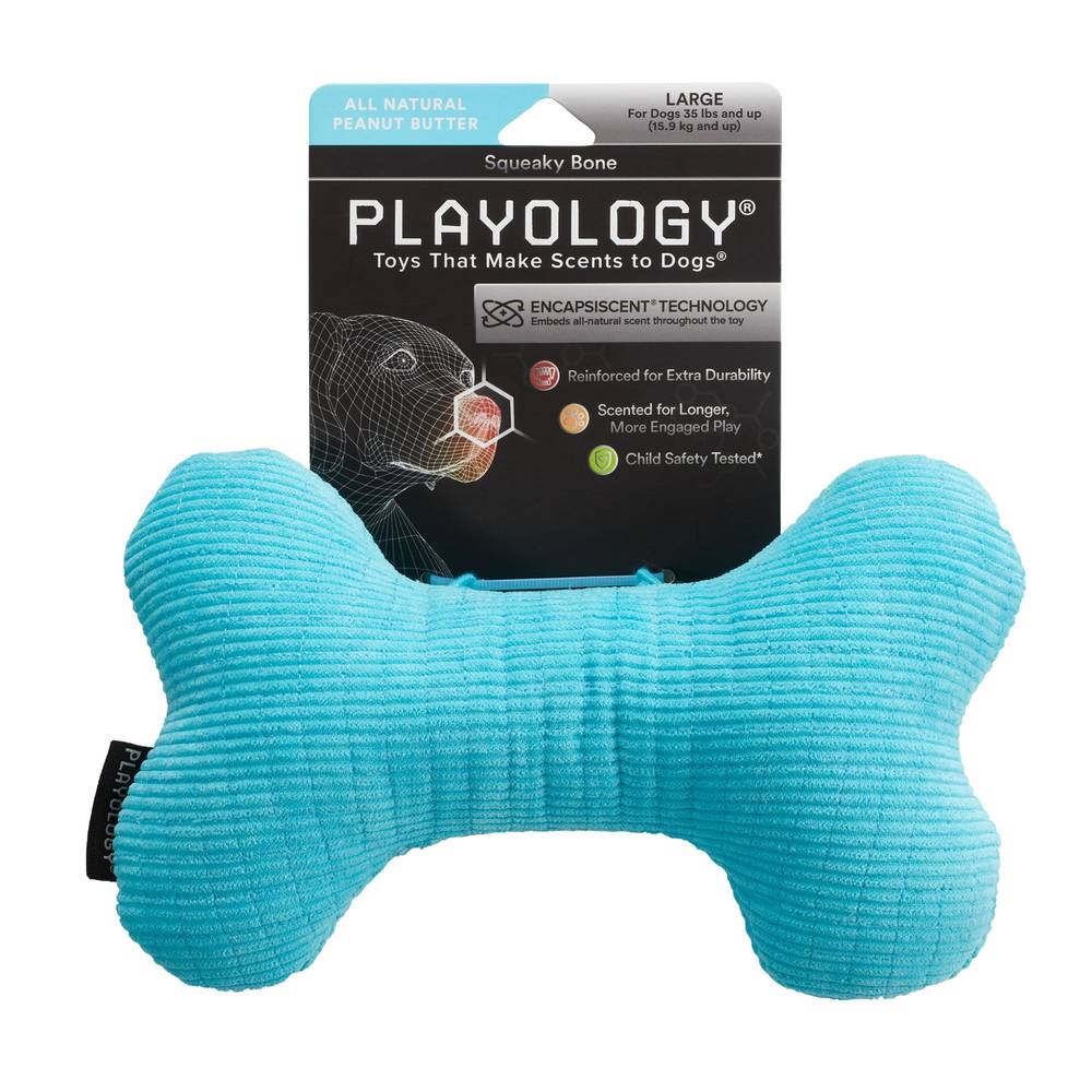 Playology® Scented Plush Squeaker Bone Dog Toy - Peanut Butter (Color: Blue, Size: Large)