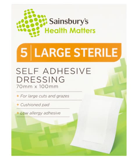 Sainsbury's 70 mm x 100 mm, Health Matters Large Sterile Self Adhesive Dressing (5 pack)