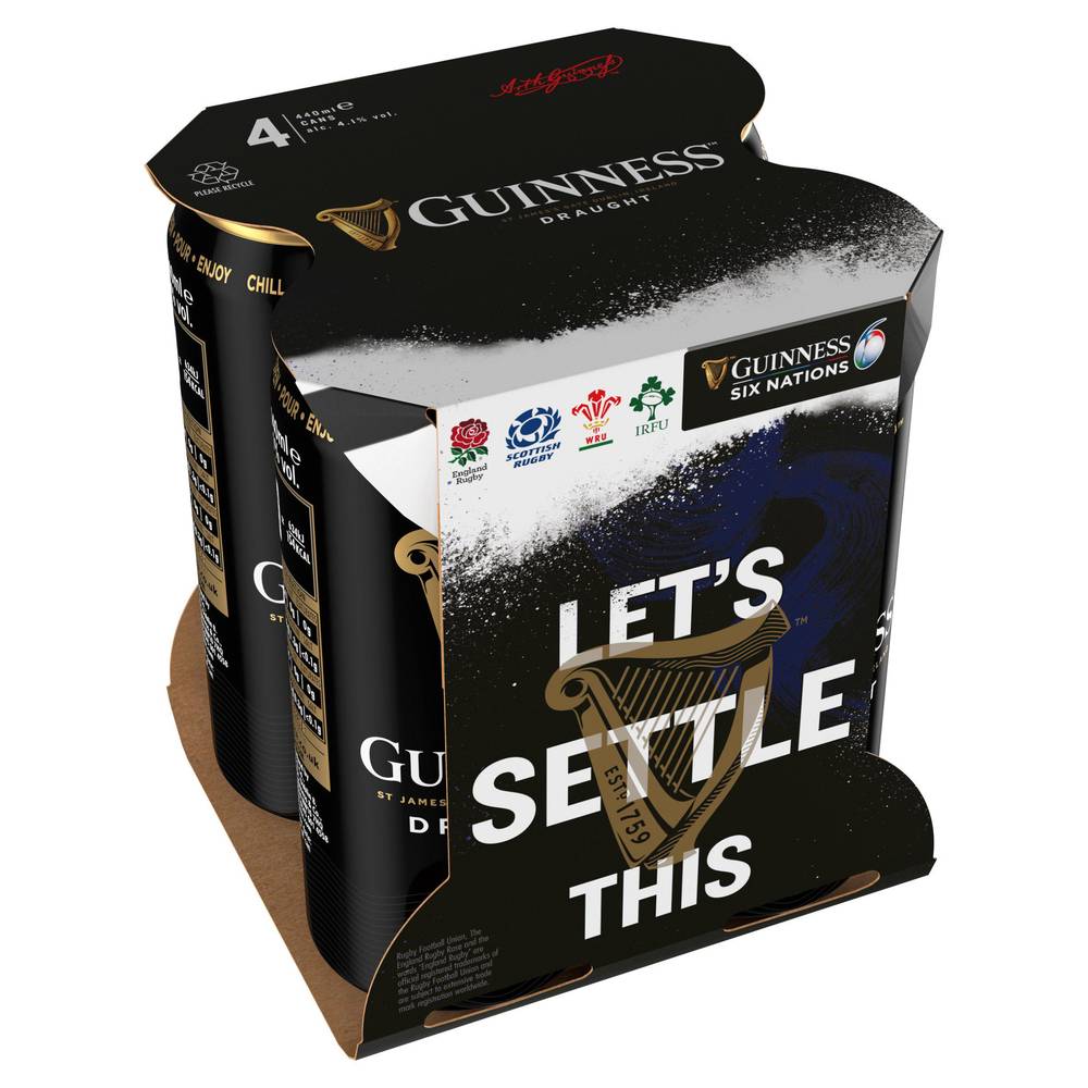 SAVE £0.50 Guinness Draught Stout Beer Cans 4x440ml ABV- 4.1%