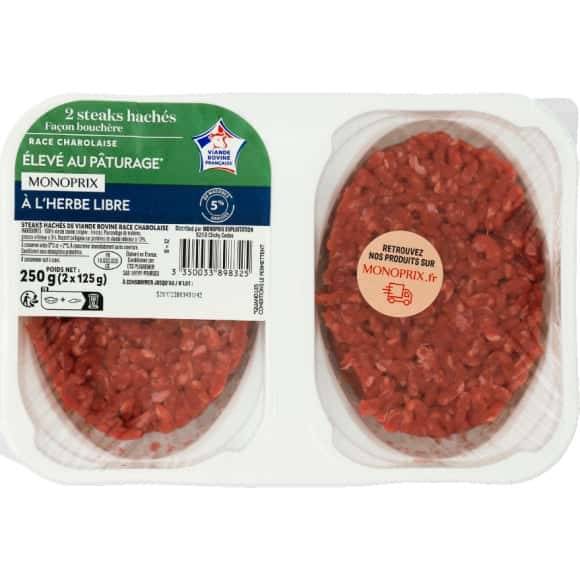 Monoprix Steak Haché De Boeuf Facon Bouchère 5% Mat. Gr. La Barquette De 2, 250 G