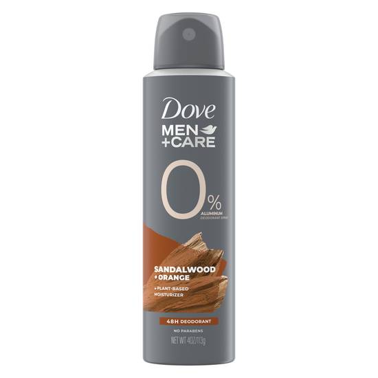 Dove Men+Care Deodorant Spray 0% Aluminum 48-Hour, Sandalwood & Orange, 4 OZ