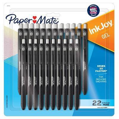 Paper Mate InkJoy 22pk Gel Pens 0.7mm Medium Tip Black: Retractable, Quick Drying, Rubber Grip, Office Stationery Set