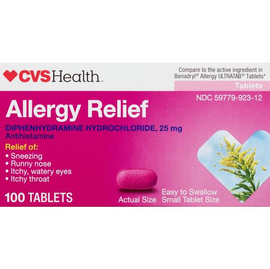 CVS Health Allergy Relief Diphenhydramine Tablets, 100 CT
