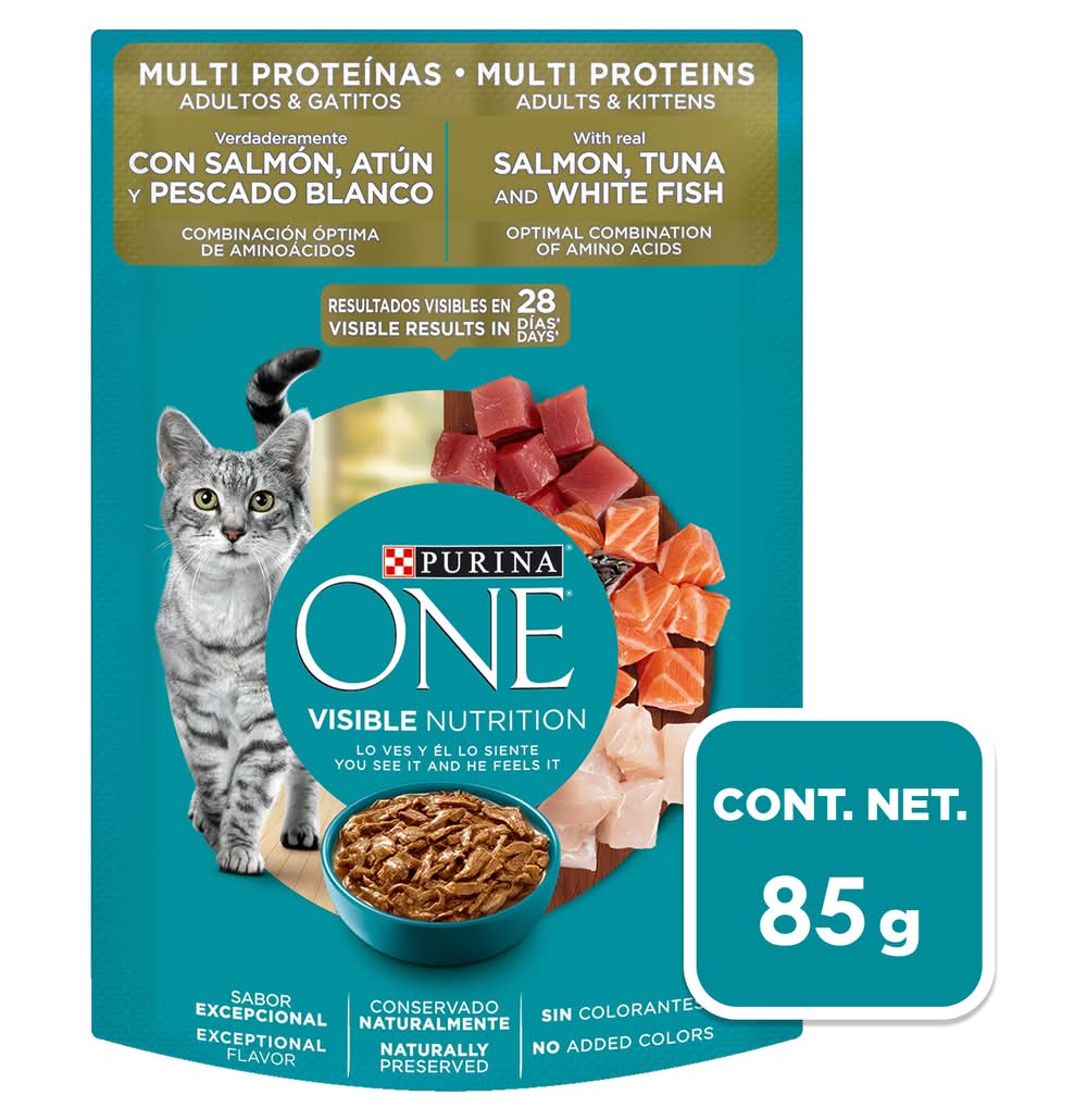 Purina One · Visible nutrition alimento húmedo para gatos, salmón-atún-pescado blanco, Adulto (85 g)