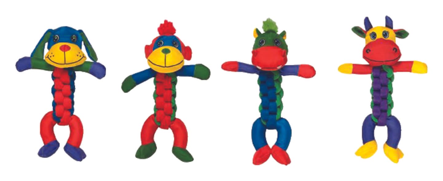 Chomper For Dog Assorted Nylon Cow, Hippo, Monkey, And/Or Puppy Braided Body Dog Toy Large