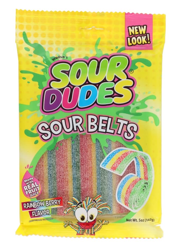 Sour Dudes Sour Belts Candy, Rainbow Berry (5 oz)