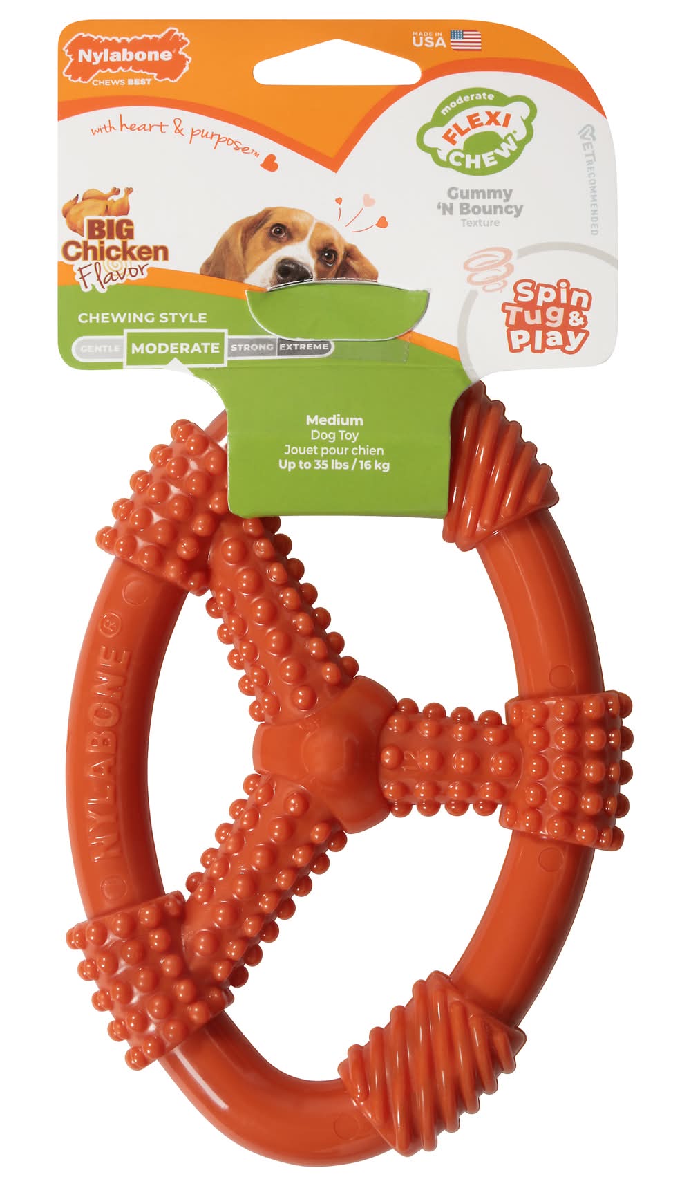 Nylabone Fun N Fit Chicken Flavor Dog Chew Toy, M, Orange (1.11 lbs)